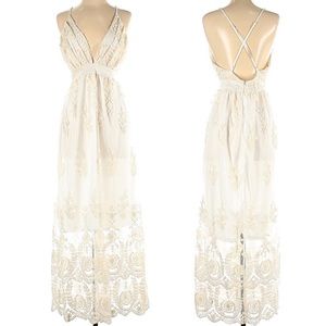 Lace Plunge Maxi Strappy Bridal Dress
